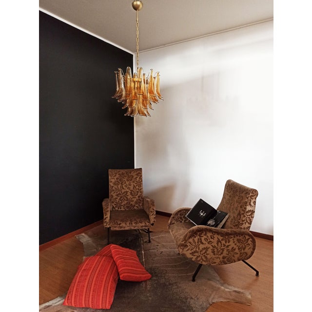 Vintage Italian Murano Chandelier with 36 Lattimo Amber Glass Petals, 1990s For Sale - Image 12 of 17