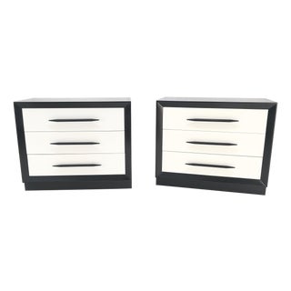 Pair of Black & White James Mont Style Bachelor 3 Drawer Chests Mid Century MINT For Sale