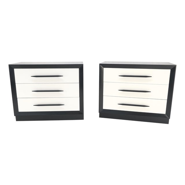 Pair of Black & White James Mont Style Bachelor 3 Drawer Chests Mid Century MINT For Sale