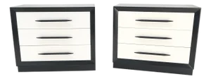 Pair of Black & White James Mont Style Bachelor 3 Drawer Chests Mid Century MINT