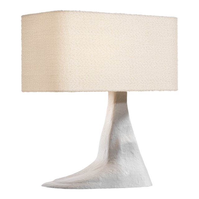 Anne-Marie Barton by Visual Comfort Signature Terra-Forma 23" Right Table Lamp in Plaster White with Bouclé Shade For Sale