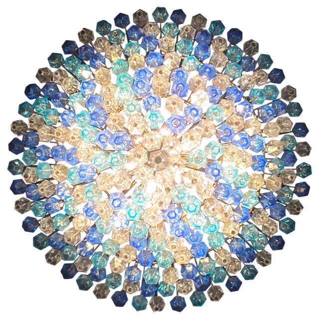 Sapphire Colored Murano Glass Poliedri Chandelier For Sale
