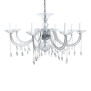 8-Arm Chandelier W/ Crystal Glass Drops, Chain & Canopy, Wired & Working