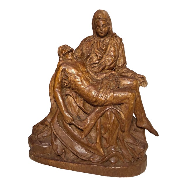 Antique Hand Carved Wood Folk Art Religious Jesus Christ Sculpture Pieta Statue For Sale