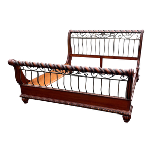 King Size Wrought Iron and Cherry Sleigh Bed Frame