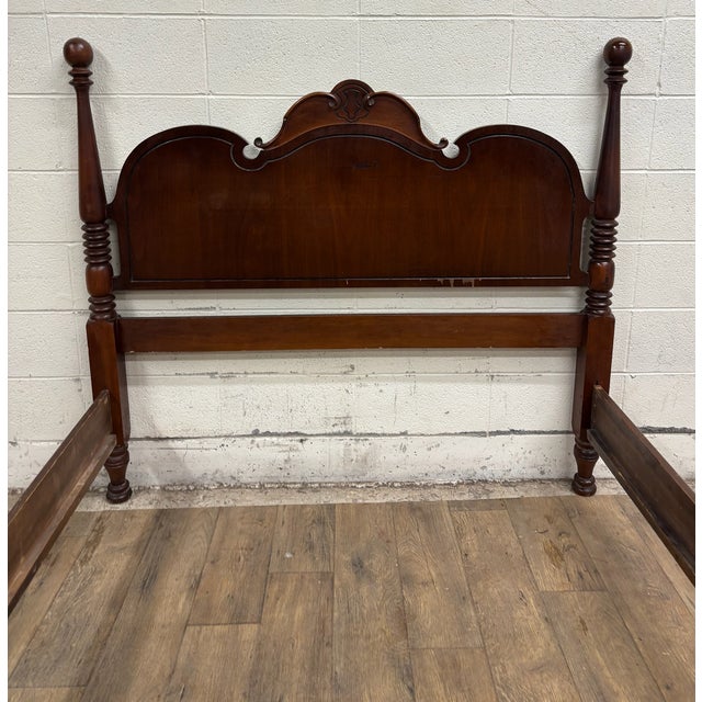 Vintage Full Size Art Deco Art Nouveau Style Walnut Low Poster Cannonball Bed For Sale - Image 16 of 16