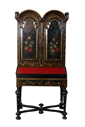 Black Lacquer Cabinet with Floral Decor