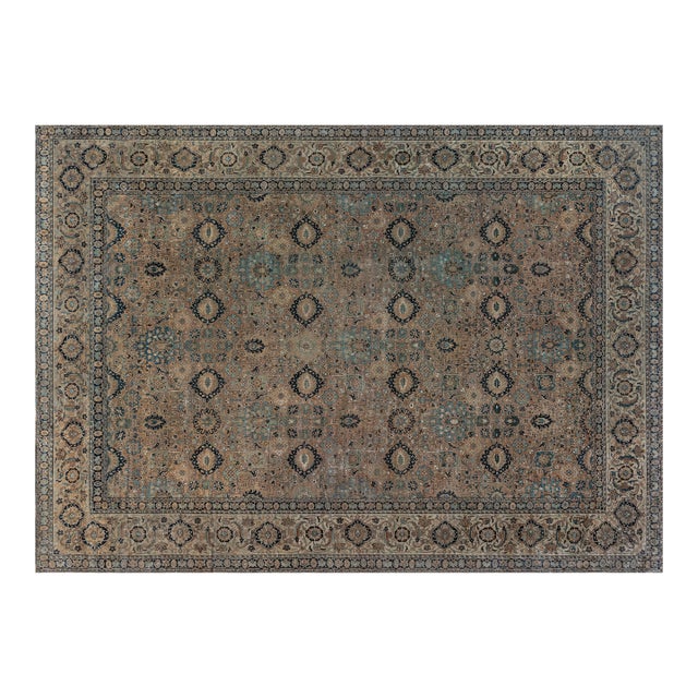 Antique Botanic Persian Kirman Handmade Wool Carpet For Sale