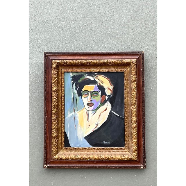 Vintage Expressionist Portrait Oil on Canvas For Sale In West Palm - Image 6 of 12