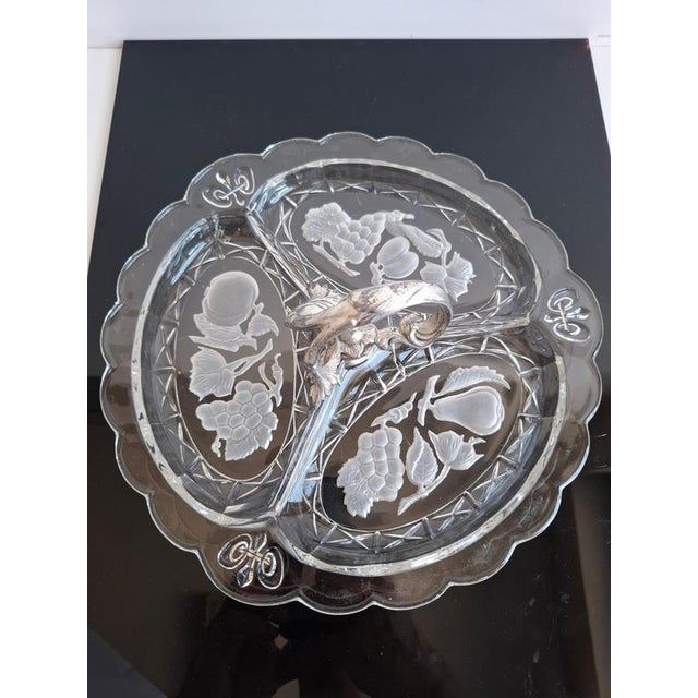 Art Deco Pressed Glass Divided Serving Dish with Alpaca Handle, 1930 For Sale - Image 3 of 18