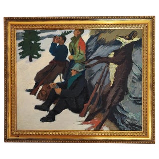 Henry Meylan, Partie de chasse, 1950, Oil on Wood, Framed For Sale