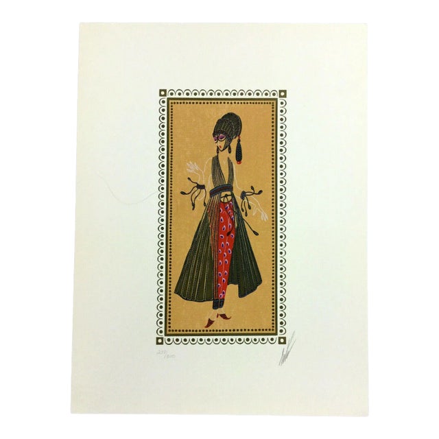 Mid Century Modern Deco Unframed Calyph's Favorite Erte Signed Lithograph For Sale