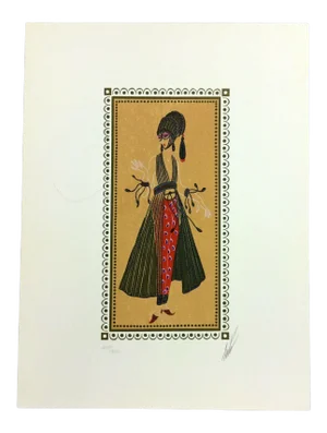 Mid Century Modern Deco Unframed Calyph's Favorite Erte Signed Lithograph