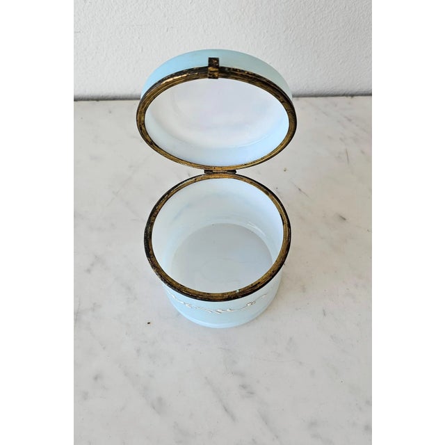 Late 19th Century Antique Victorian Blue Opaline Milk Glass Jewelry Casket For Sale - Image 5 of 11