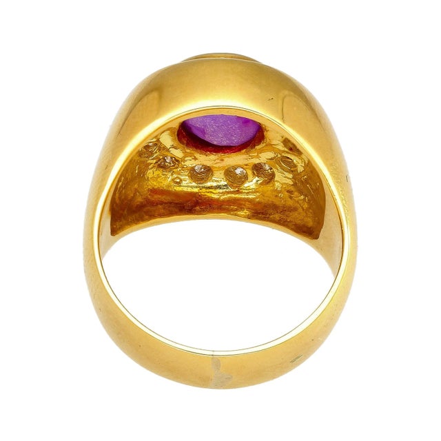 Metal GIA Certified No Heat 3.50 Carat Pink/Purple Star Sapphire and Diamond Dome Ring For Sale - Image 7 of 8