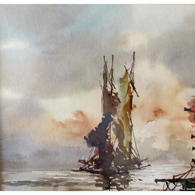 Original Hoe Won Watercolor Harbor Scene For Sale - Image 9 of 11