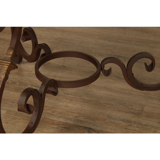 Tuscan Style Iron Scroll Base Round Marble Top Dining Table For Sale - Image 12 of 12