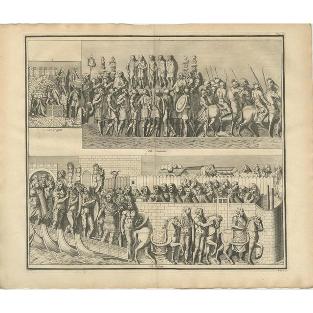 Baroque Montfaucon, Roman Army at a Tribunal and a Bridge of Boats, 1722, Engraving For Sale - Image 3 of 8