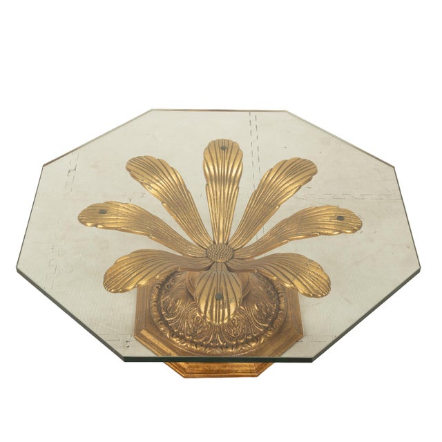 1970s Hollywood Regency Gilded Metal Flower Petal Coffee Table Mid Century For Sale - Image 4 of 12