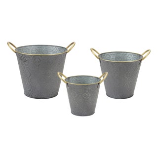 Metal Aztec Pail Planter (Set of 3) For Sale