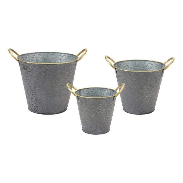 Metal Aztec Pail Planter (Set of 3) For Sale