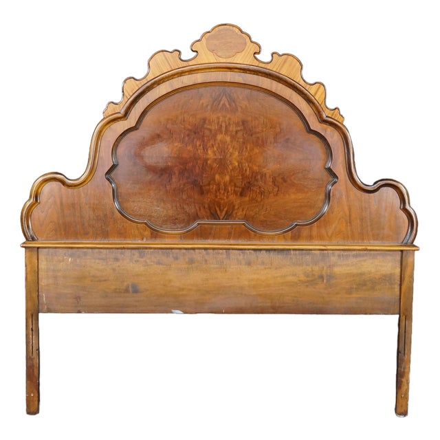 Antique Victorian Renaissance Revival Walnut Burl Arched Full Size Headboard For Sale