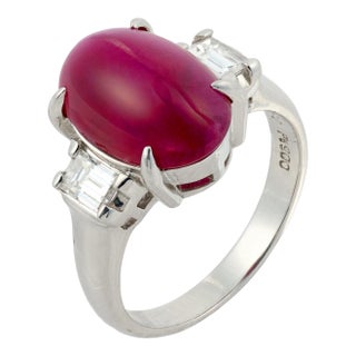Vintage Gia 5.80 Carat Burma Ruby Platinum Engagement Ring, Size 6 For Sale
