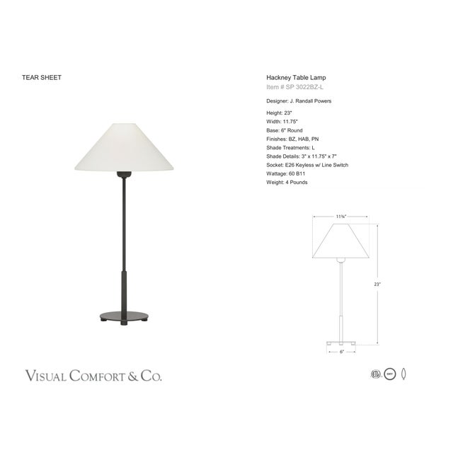 J. Randall Powers by Visual Comfort Signature Hackney Table Lamp in Bronze with Linen Shade Designer: J. Randall Powers...