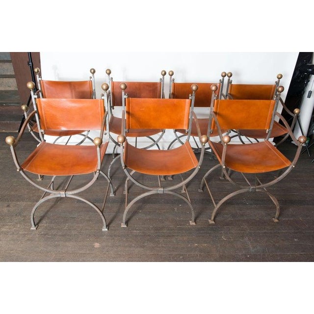 Mid 20th Century Italian Steel and Leather Curule Chairs - Set of 8 For Sale - Image 11 of 13