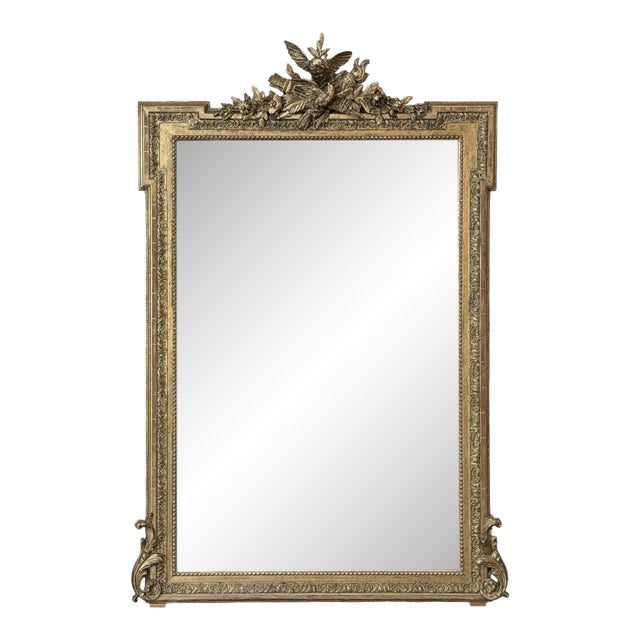 19th Century French Louis XVI Giltwood Mirror With Lovebirds For Sale