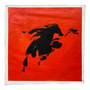 Oil Paint Canvas Art Black Artistic Racing Horse Wall Decor Painting