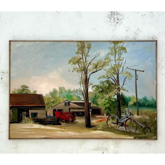 Late 20th Century Vintage Boho Original Landscape on Canvas For Sale - Image 5 of 6