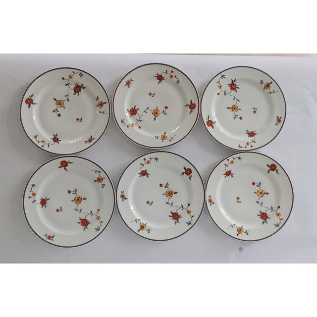 French Country 1960s Haviland Limoges Schleiger 1183 Yellow Floral Blue Band Dinner Plates- Set of 6 For Sale - Image 3 of 8