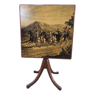 Early 20th Century Ferguson Bros. Regency Revival Tilt-Top Table With Coaching Scene For Sale