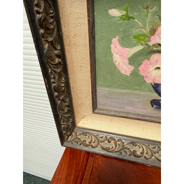 Pink V. Eaton Pink Petunias Still Life Painting, Signed For Sale - Image 8 of 12