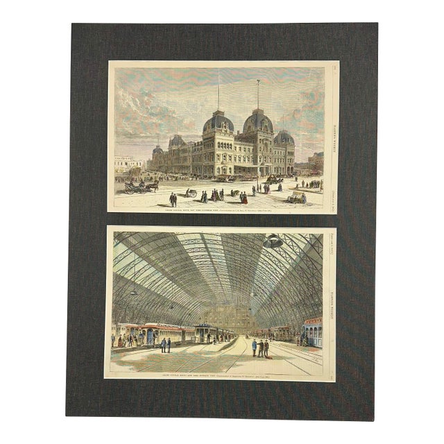 Grand Central Station New York City Pair of Prints (Interior & Exterior Views), 1872 For Sale