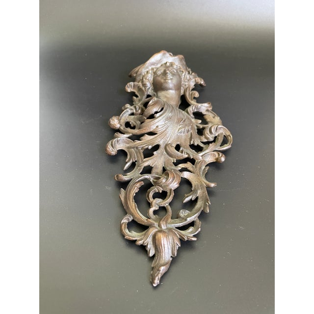 Metal Antique Bronze French Lady Sculptural Wall Match Holder For Sale - Image 7 of 12