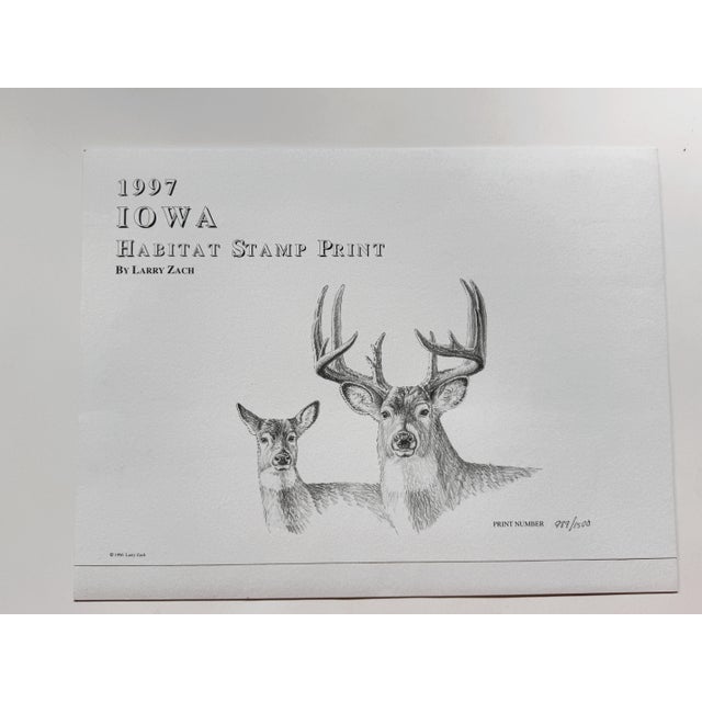 Larry Zach 1997 Iowa Habitat Deer Limited Edition Print and Stamp W/Coa For Sale - Image 6 of 6