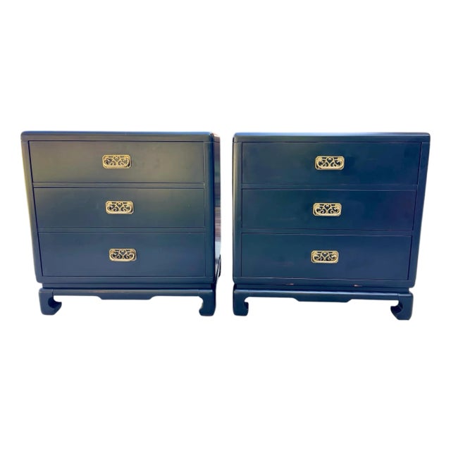 Bernhardt Campaign Style Black Bachelors Chest With Brass Hardware, a Pair For Sale