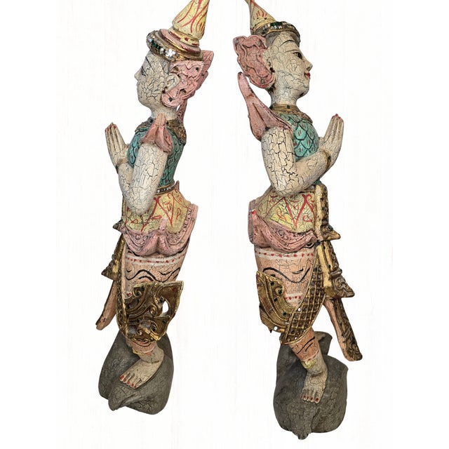 Early 20th Century Extremely Rare Antique Thai Temple Guardian: Perfect Palette, Sacred Symbolism, 24.5" Hand-Caved Statue For Sale - Image 5 of 6