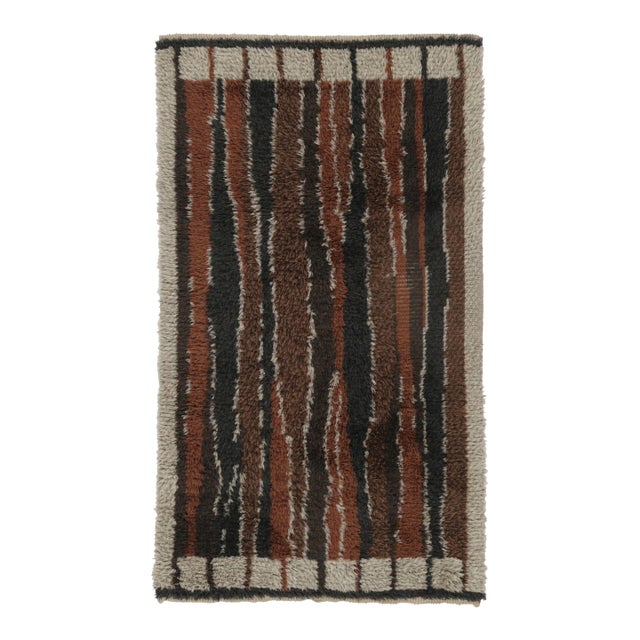 Vintage Swedish Rya Runner in Gray, Brown & Black Abstract Pattern - Rug & Kilim For Sale