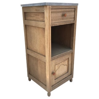 Art Deco Oak Bedside Table with a Gray Marble Top, 1920s For Sale