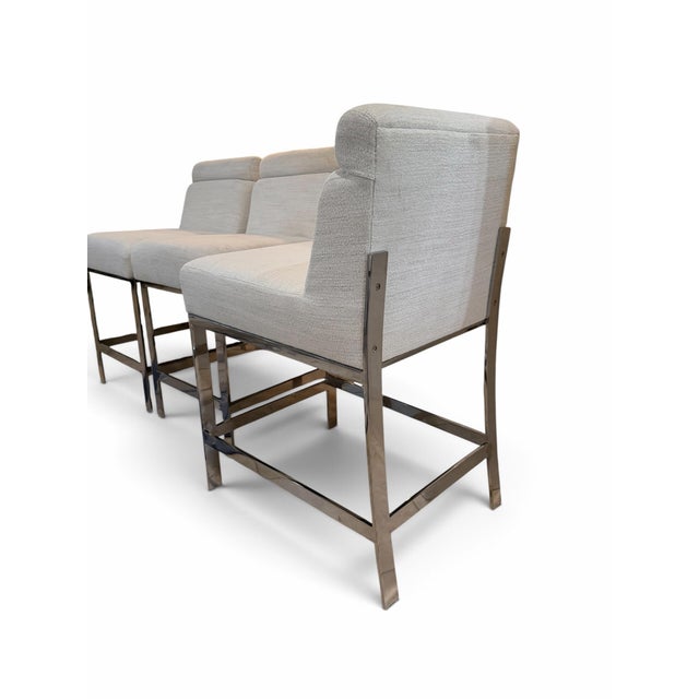 Bernhardt Bernhardt Chrome & White Bouclé Counter Stools - Set of 3 (2023) For Sale - Image 4 of 6