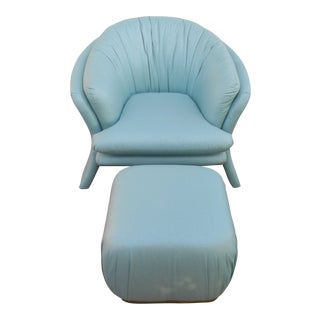Carson's Sculptural Mid-Century Modern Turquoise Lounge Chair W Ottoman For Sale