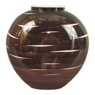 1940s Vintage German KPM Porcelain Modernist Oval Vase With Panache For Sale