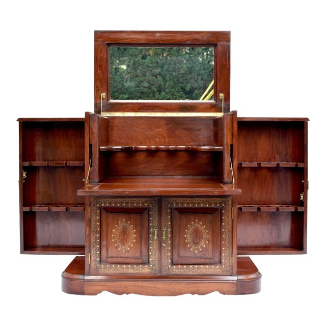 Mid 20th Century Anglo Indian Dry Bar Cabinet Rosewood & Brass For Sale