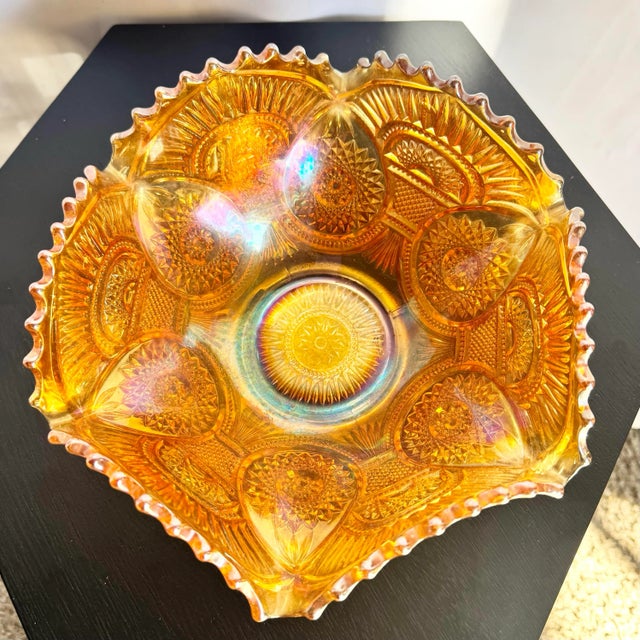 Vintage Marigold Carnival Glass Bowl For Sale - Image 4 of 7
