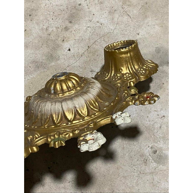 19th Century Antique Victorian Style Floral Bronze 3-Hole Ceiling Light Plate For Sale - Image 5 of 5