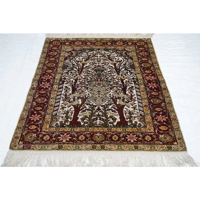 Brown Extremely Fine Turkish Silk Hereke With the Field Woven With Silver Metal Treads Rug 3'3'' X 4'6'' For Sale - Image 8 of 11