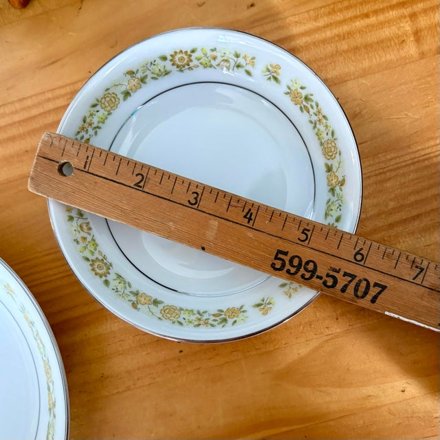 Ceramic Vintage Towne House “Spring 3094” Dessert/Fruit Bowls With Yellow Floral Band & Silver Trim (Sold Individually) For Sale - Image 7 of 10